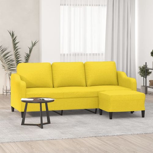 Vidaxl Canapé À 3 Places Avec Repose-Pieds Jaune Clair 180 Cm Tissu