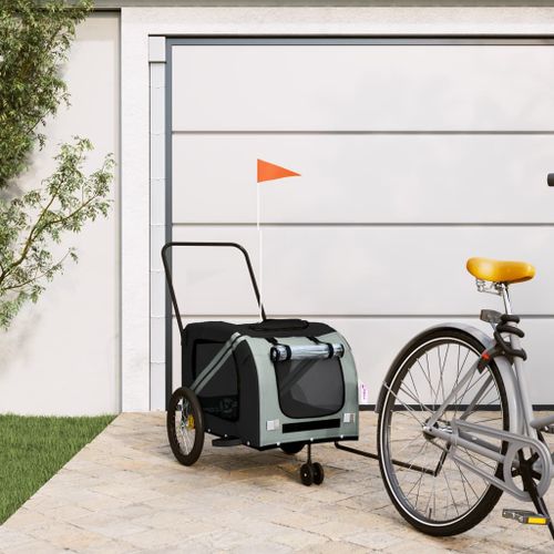 Vidaxl Remorque De Vélo Pour Animaux De Compagnie Gris Et Noir