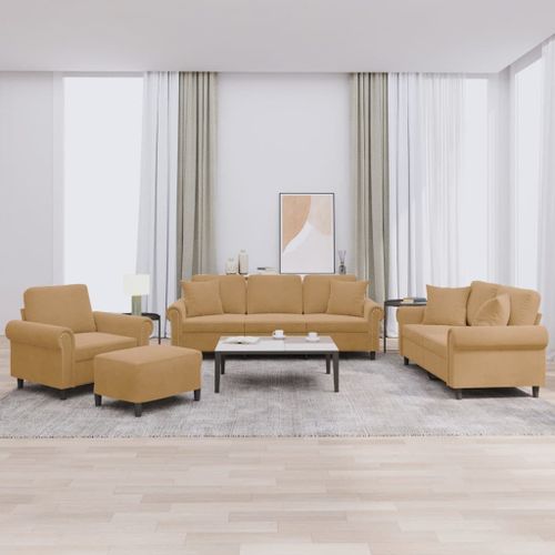 Vidaxl Ensemble De Canapés 4 Pcs Avec Coussins Marron Velours