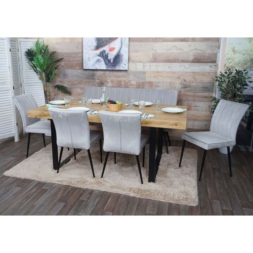 Set De Salle À Manger Hwc-K16, Set De 4 Chaises+Bancs Ensemble De Salle À Manger, Velours Métal   Gris Clair