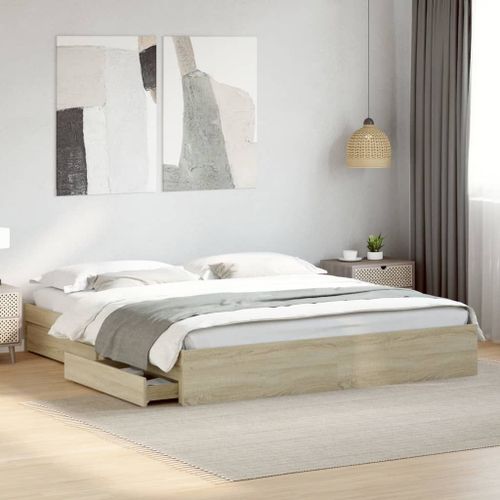 Vidaxl Cadre De Lit Avec Tiroirs Sans Matelas Chêne Sonoma 180x200 Cm