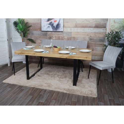 Set De Salle À Manger Hwc-K16, Set De 2 Chaises + Banc Ensemble De Salle À Manger, Velours Métal   Gris Clair