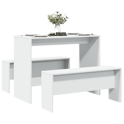 Vidaxl Ensemble Table À Manger Et Bancs 3pcs Blanc Bois D'ingénierie