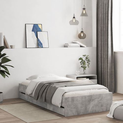 Vidaxl Cadre De Lit Avec Tiroirs Sans Matelas Gris Béton 100x200 Cm