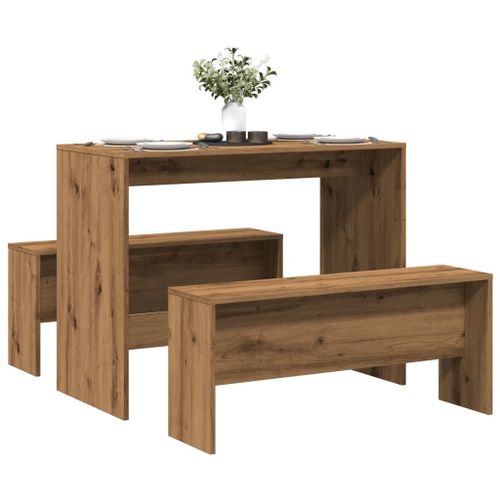 Vidaxl Ensemble Table À Manger Et Bancs 3 Pcs Bois D'ingénierie