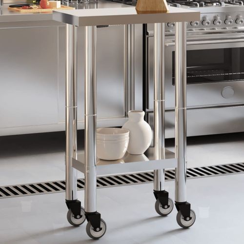 Vidaxl Table De Travail De Cuisine Avec Roues 55x30x85 Cm Inox