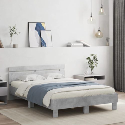 Vidaxl Cadre De Lit Avec Tête De Lit Gris Béton 120x190 Cm