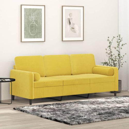 Vidaxl Canapé 3 Places Avec Oreillers Décoratifs Jaune 180 Cm Velours