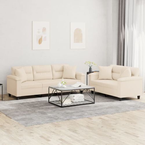 Vidaxl Ensemble De Canapés 2 Pcs Avec Coussins Beige Tissu Microfibre