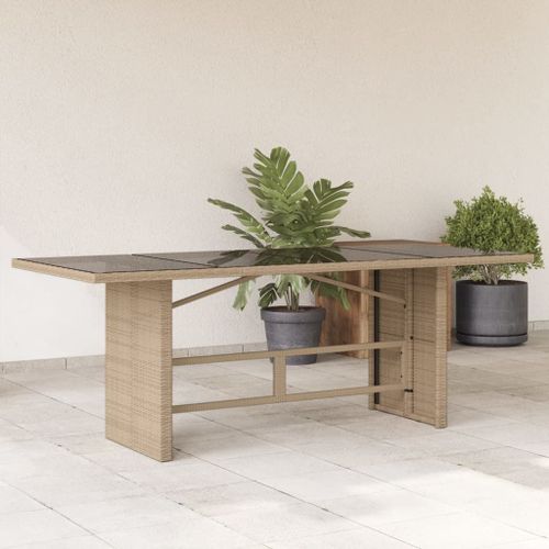 Vidaxl Table De Jardin Avec Dessus En Verre Beige Résine Tressée