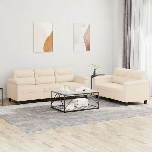 Vidaxl Ensemble De Canapés 2 Pcs Avec Coussins Beige Tissu Microfibre