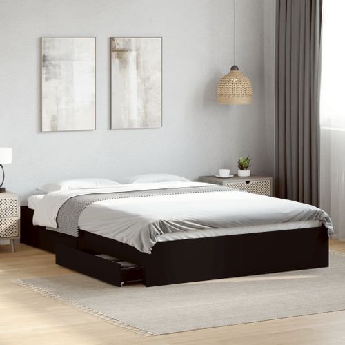 Vidaxl Cadre De Lit Avec Tiroirs Sans Matelas Noir 150x200 Cm