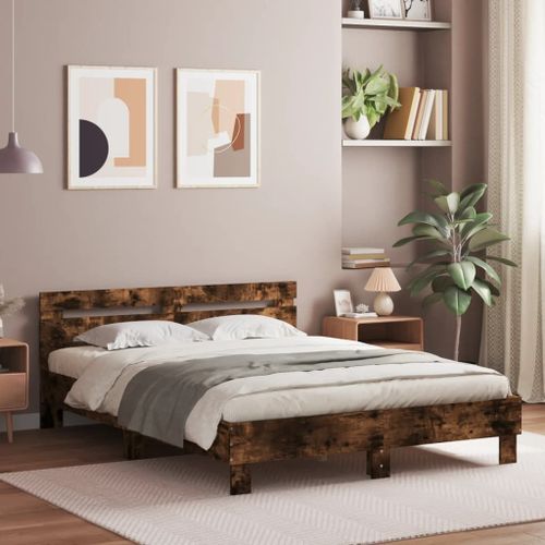 Vidaxl Cadre De Lit Avec Tête De Lit Et Led Chêne Fumé 150x200 Cm
