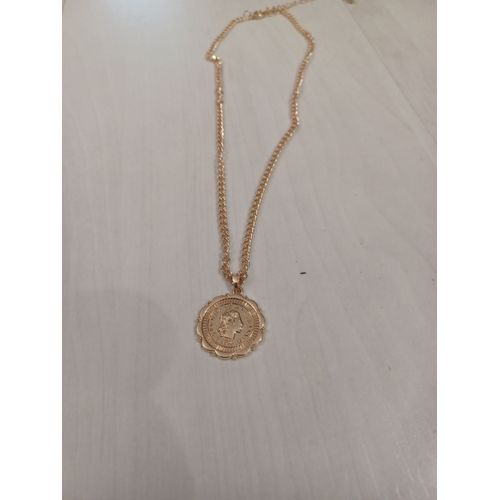 Collier Métal Doré,Pendentif Pièce Italienne,Taille 55cm