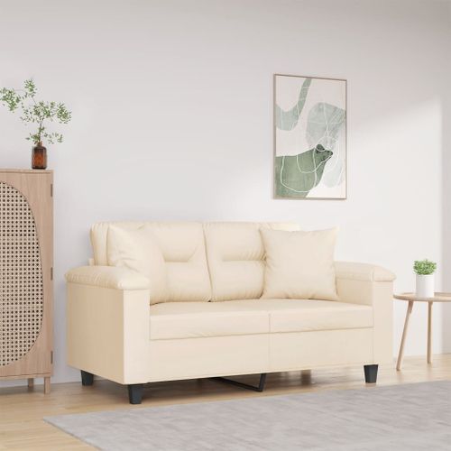 Vidaxl Canapé 2 Places Avec Oreillers Beige 120 Cm Tissu Microfibre