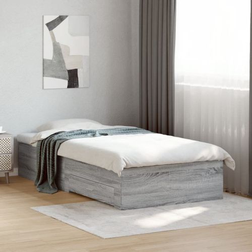 Vidaxl Cadre De Lit Avec Tiroirs Sans Matelas Sonoma Gris 90x200 Cm