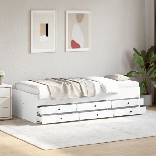 Vidaxl Lit De Jour Avec Tiroirs Sans Matelas Blanc 100x200 Cm