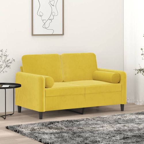 Vidaxl Canapé 2 Places Avec Oreillers Décoratifs Jaune 120 Cm Velours
