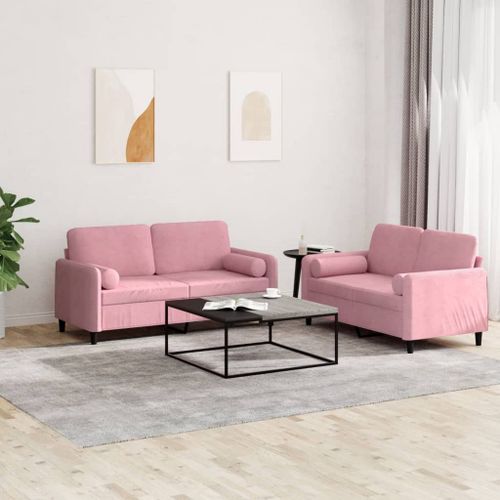 Vidaxl Ensemble De Canapés 2 Pcs Avec Coussins Rose Velours
