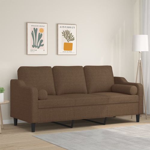 Vidaxl Canapé 3 Places Avec Oreillers Décoratifs Marron 180 Cm Tissu
