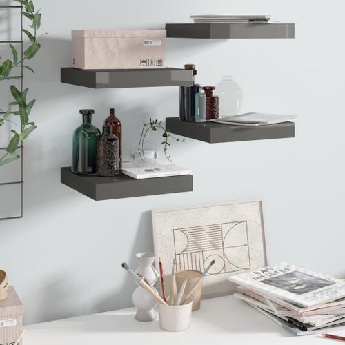 Vidaxl Étagère Murale Flottante 4 Pcs Gris Brillant 23x23,5x3,8 Cm Mdf