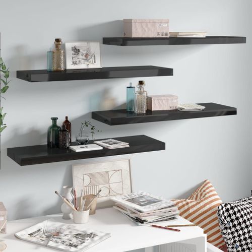 Vidaxl Étagère Murale Flottante 4 Pcs Noir Brillant 80x23,5x3,8 Cm Mdf