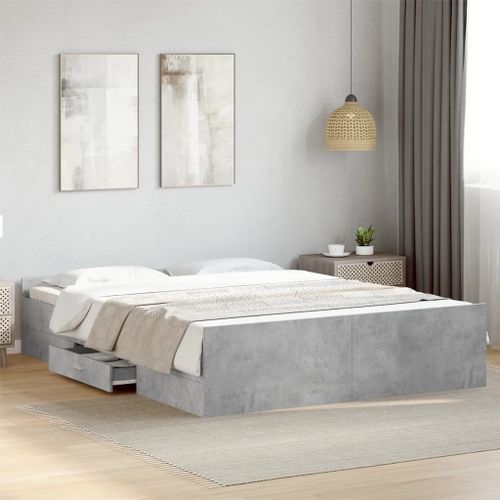 Vidaxl Cadre De Lit Avec Tiroirs Sans Matelas Gris Béton 140x200 Cm
