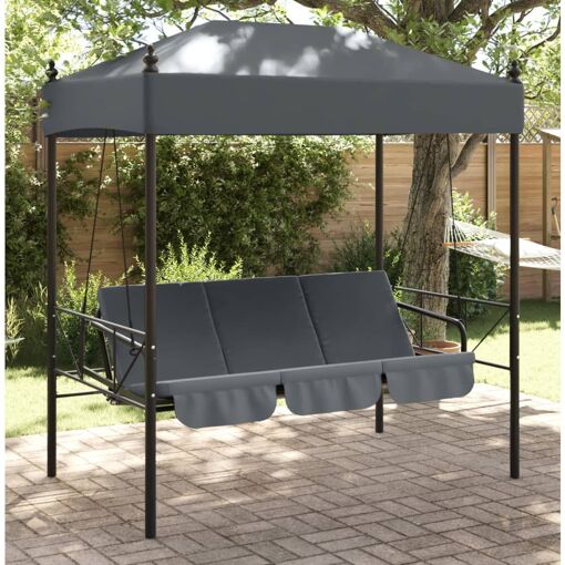 Vidaxl Balancelle De Jardin Avec Auvent Gris Foncé Acier