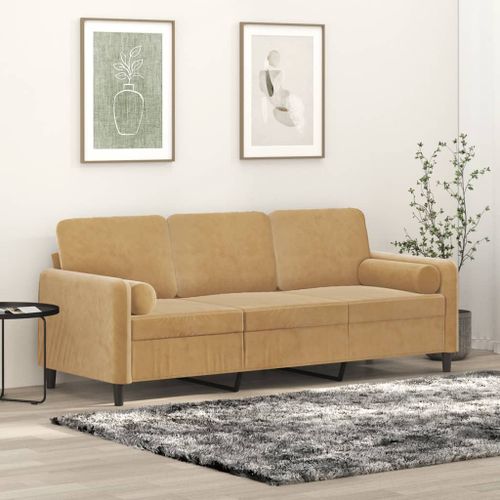 Vidaxl Canapé 3 Places Avec Oreillers Décoratifs Marron 180 Cm Velours