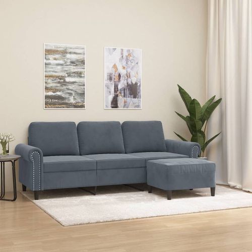 Vidaxl Canapé À 3 Places Avec Repose-Pieds Gris Foncé 180 Cm Velours