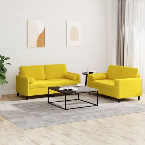 Vidaxl Ensemble De Canapés 2 Pcs Avec Coussins Jaune Velours