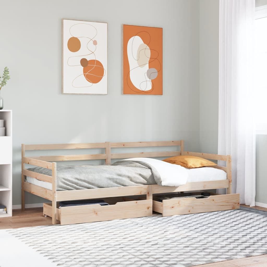 Vidaxl Lit De Jour Avec Tiroirs 90x200 Cm Bois De Pin Massif