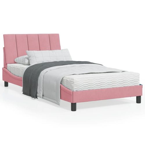 Vidaxl Lit Avec Matelas Rose 100x200 Cm Velours