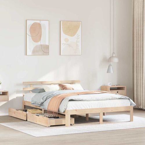 Vidaxl Cadre De Lit Avec Tiroirs 150x200 Cm Bois De Pin Massif