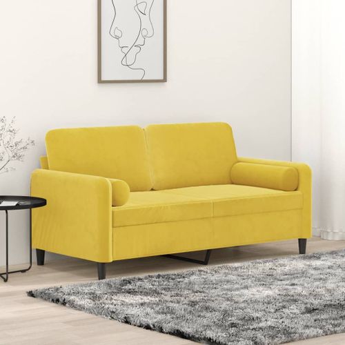 Vidaxl Canapé 2 Places Avec Oreillers Décoratifs Jaune 140 Cm Velours