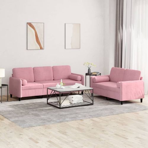 Vidaxl Ensemble De Canapés 2 Pcs Avec Coussins Rose Velours