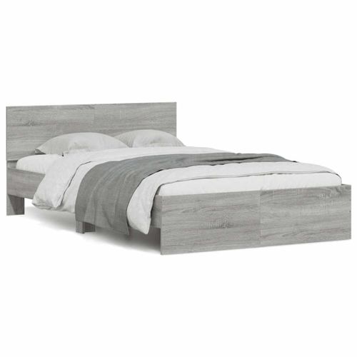 Vidaxl Cadre De Lit Avec Tête De Lit Et Led Sonoma Gris 120x190 Cm