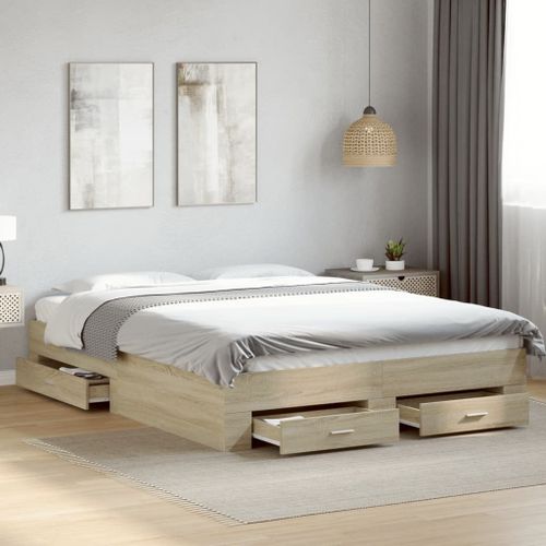 Vidaxl Cadre De Lit Avec Tiroirs Sans Matelas Chêne Sonoma 150x200 Cm