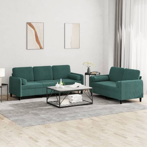 Vidaxl Ensemble De Canapés 2 Pcs Avec Coussins Vert Foncé Velours