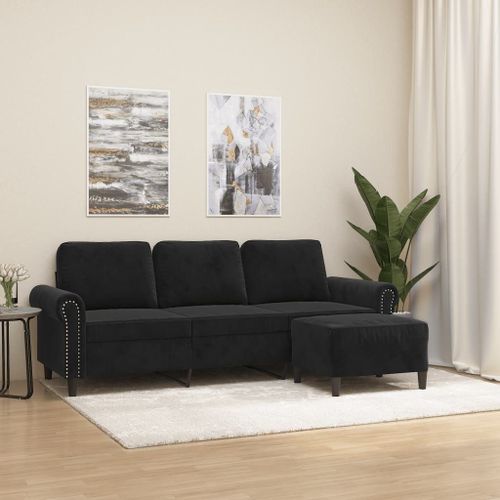 Vidaxl Canapé À 3 Places Avec Repose-Pieds Noir 180 Cm Velours