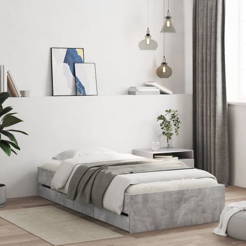 Vidaxl Cadre De Lit Avec Tiroirs Sans Matelas Gris Béton 90x200 Cm