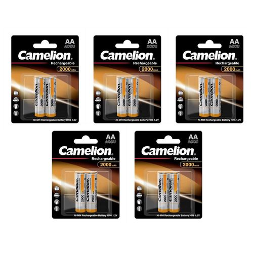 Camelion Lot de 5 Blisters de 2 Batteries Rechargeable R06 / AA / 2000 mAh 1,2V