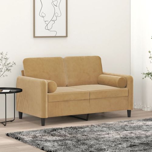 Vidaxl Canapé 2 Places Avec Oreillers Décoratifs Brun 120 Cm Velours