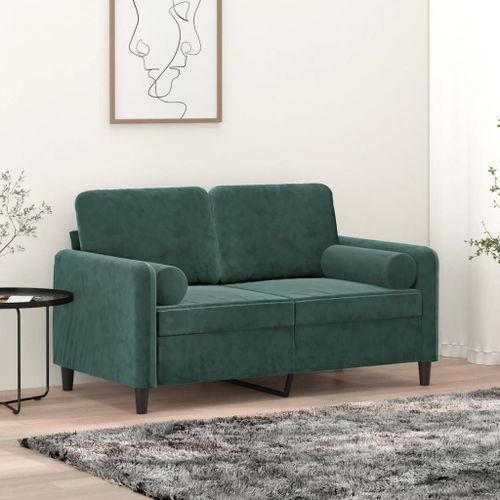 Vidaxl Canapé 2 Places Avec Oreillers Vert Foncé 120 Cm Velours