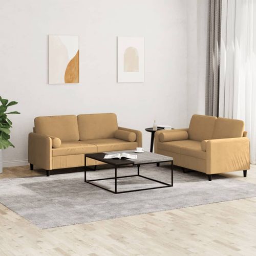 Vidaxl Ensemble De Canapés 2 Pcs Avec Coussins Marron Velours