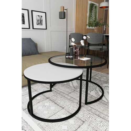 Lot De 2 Tables Gigognes Borrina - Verre , Bois & Métal