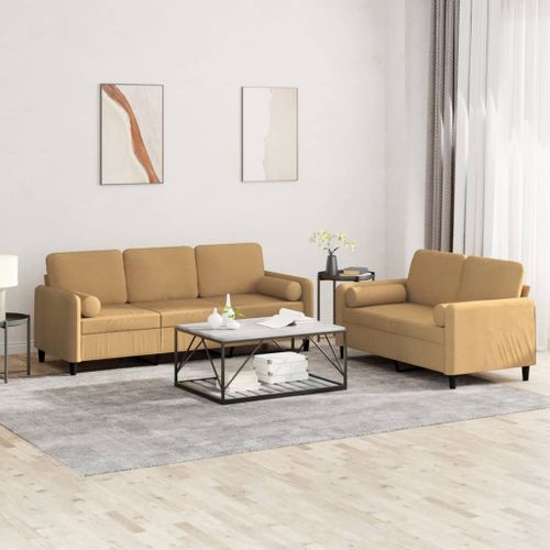 Vidaxl Ensemble De Canapés 2 Pcs Avec Coussins Marron Velours