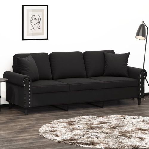 Vidaxl Canapé 3 Places Avec Oreillers Décoratifs Noir 180 Cm Velours