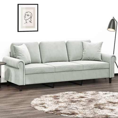 Vidaxl Canapé 3 Places Avec Oreillers Gris Clair 180 Cm Velours