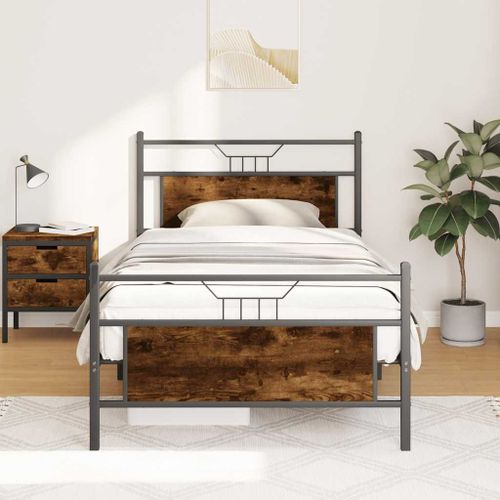Vidaxl Cadre De Lit Sans Matelas Chêne Fumé 100x200 Cm Bois Ingénierie